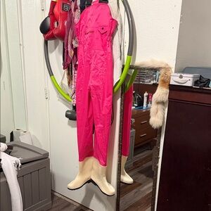 Bright Pink Sleeveless Bib Jumpsuit with Front Pocket